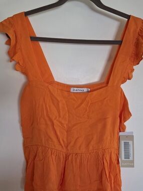JustFab Orange Textured Square Neck Top